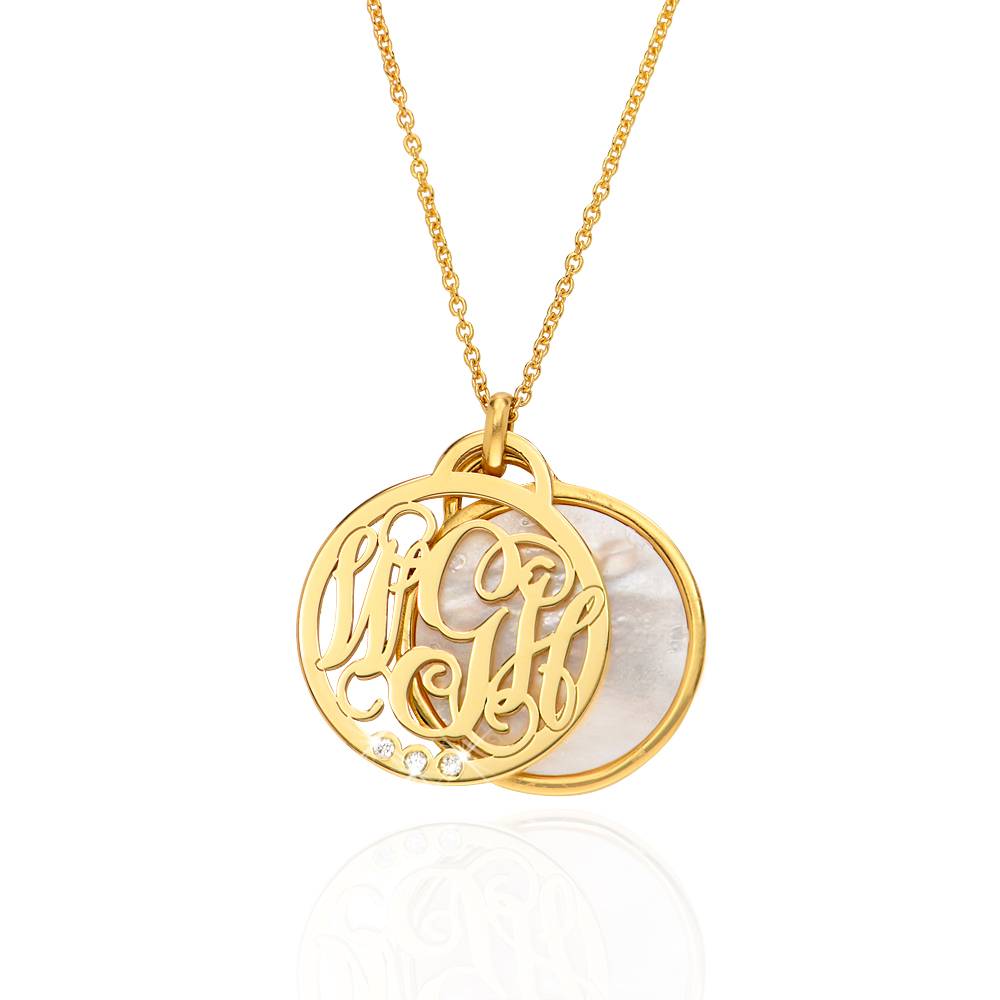 Monogramm Halskette mit Halbedelstein und 0,03 ct Diamanten - Gold-Vermeil-6 Monogramm Halskette mit Halbedelstein und 0,03 ct Diamanten - Gold-Vermeil-6 Produktfoto