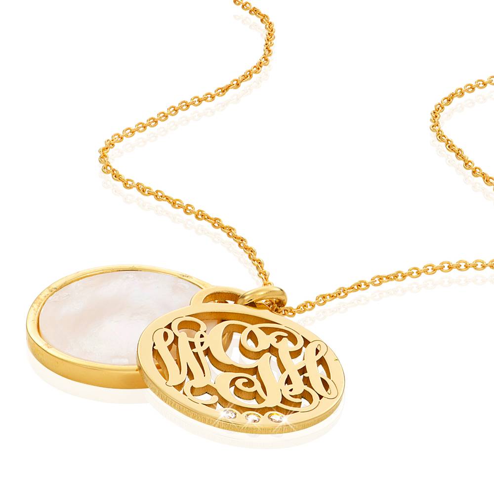 Monogramm Halskette mit Halbedelstein und 0,03 ct Diamanten - Gold-Vermeil-4 Monogramm Halskette mit Halbedelstein und 0,03 ct Diamanten - Gold-Vermeil-4 Produktfoto