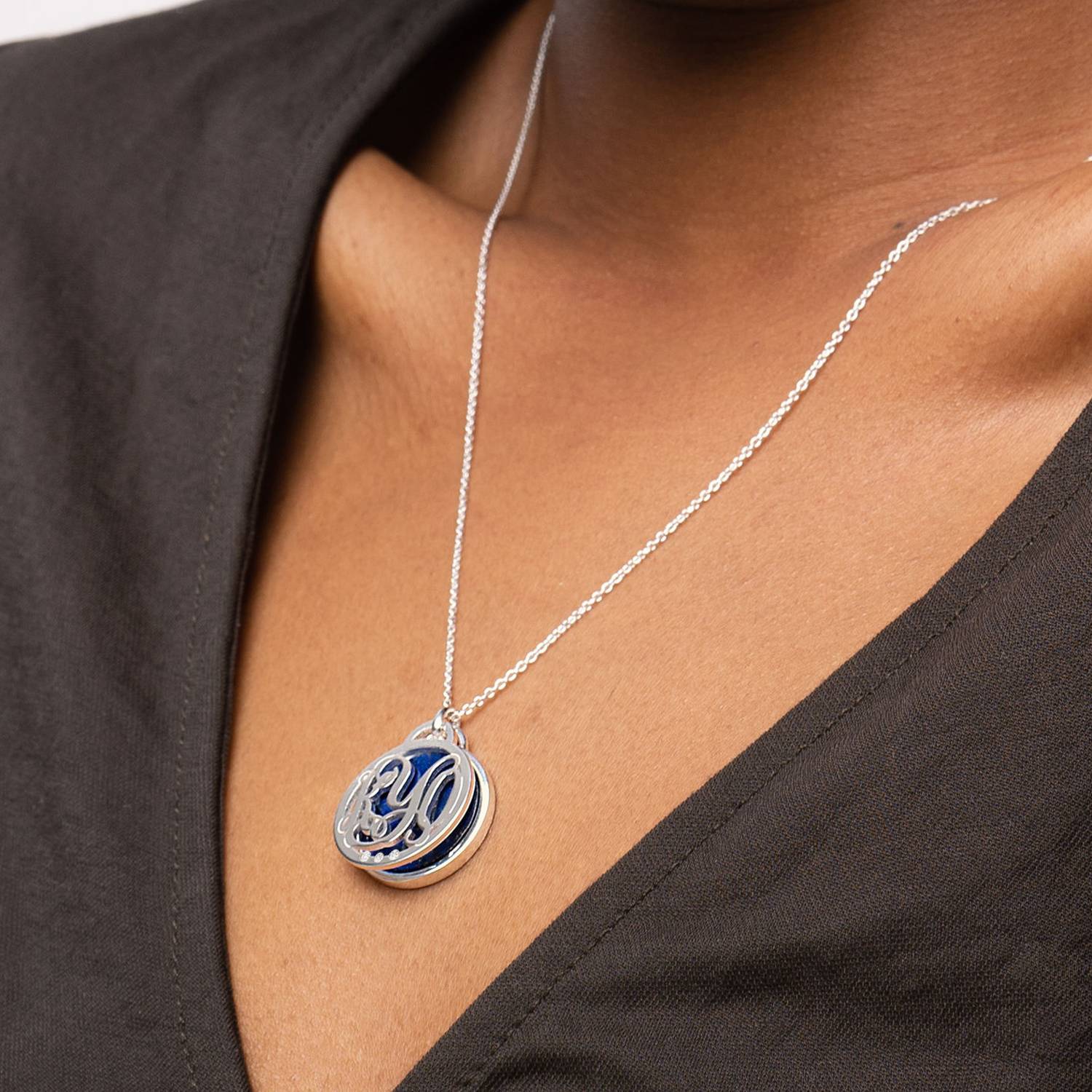 Monogramm Halskette mit Halbedelstein und 0,03 ct Diamanten - 925er Sterlingsilber-5 Monogramm Halskette mit Halbedelstein und 0,03 ct Diamanten - 925er Sterlingsilber-5 Produktfoto