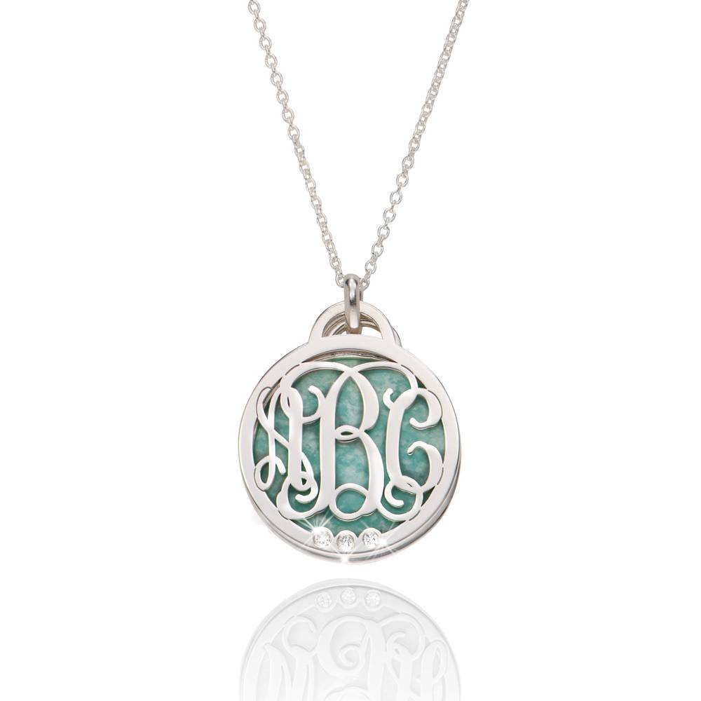 Monogramm Halskette mit Halbedelstein und 0,03 ct Diamanten - 925er Sterlingsilber-1 Monogramm Halskette mit Halbedelstein und 0,03 ct Diamanten - 925er Sterlingsilber-1 Produktfoto