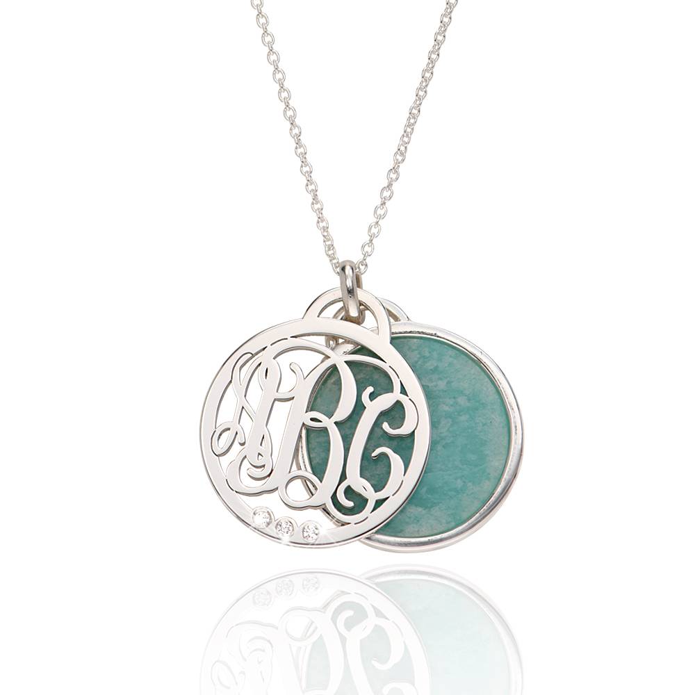 Monogramm Halskette mit Halbedelstein und 0,03 ct Diamanten - 925er Sterlingsilber-4 Monogramm Halskette mit Halbedelstein und 0,03 ct Diamanten - 925er Sterlingsilber-4 Produktfoto