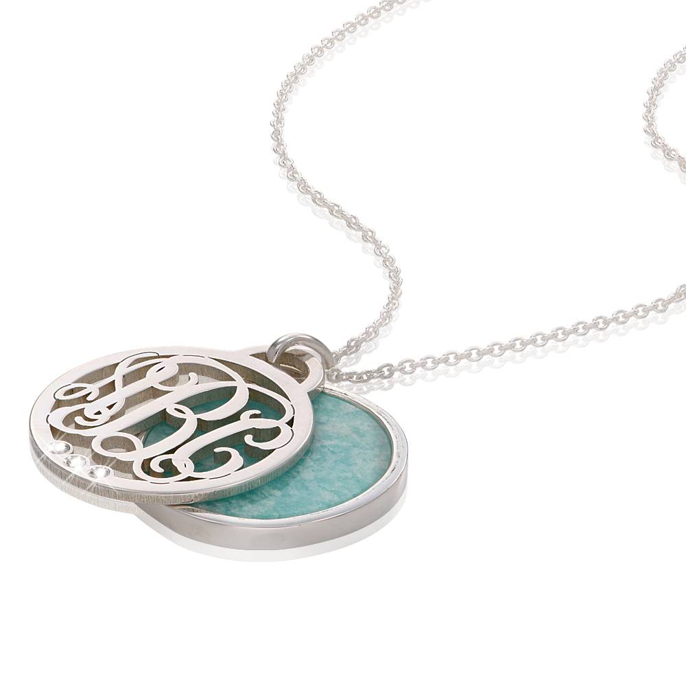 Monogramm Halskette mit Halbedelstein und 0,03 ct Diamanten - 925er Sterlingsilber-6 Monogramm Halskette mit Halbedelstein und 0,03 ct Diamanten - 925er Sterlingsilber-6 Produktfoto