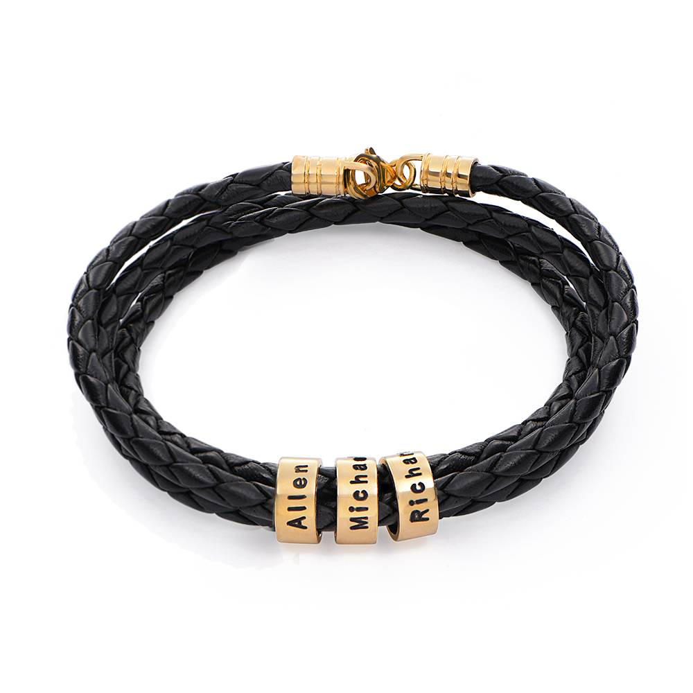 Navigator schwarzes geflochtenes Lederarmband mit gravierten 585er goldenen Beads-1 Navigator schwarzes geflochtenes Lederarmband mit gravierten 585er goldenen Beads-1 Produktfoto