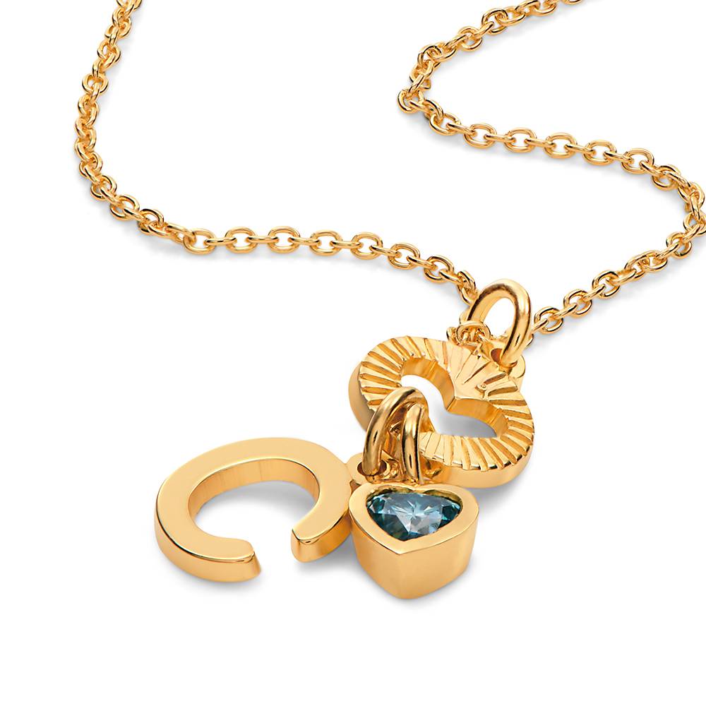 Noel Initial Halskette mit Edelstein-Herz - Gold-Vermeil-2 Produktfoto