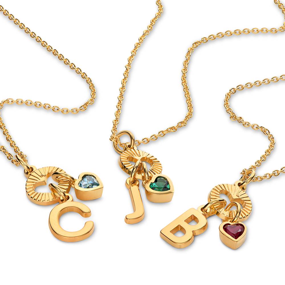 Noel Initial Halskette mit Edelstein-Herz - Gold-Vermeil-3 Produktfoto