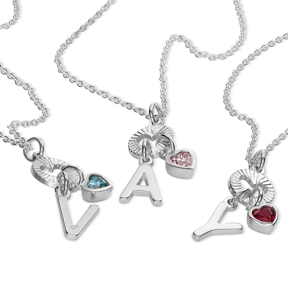 Noel Initial Halskette mit Edelstein-Herz - 925er Sterlingsilber-3 Noel Initial Halskette mit Edelstein-Herz - 925er Sterlingsilber-3 Produktfoto