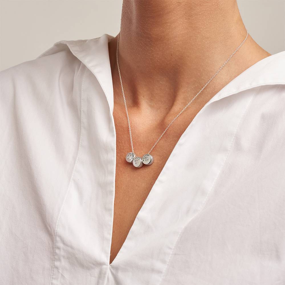 Nova Halskette mit Gravierten Diamant-Beads - Silber-3 Produktfoto