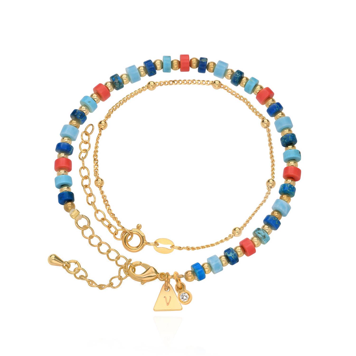 Pazifik Lagenlookset - Perlenarmband / Fußkettchen mit Initialen und 0,05 ct Diamanten - vergoldetes Sterlingsilber-1 Produktfoto