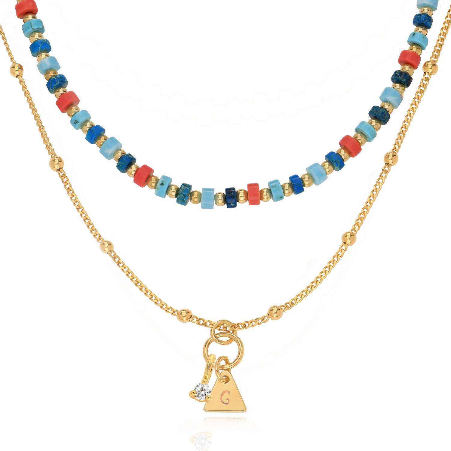 Pazifik Lagenlookset - Perlenkette mit Initialen und 0,10 ct Diamanten - vergoldetes Sterlingsilber-1 Produktfoto