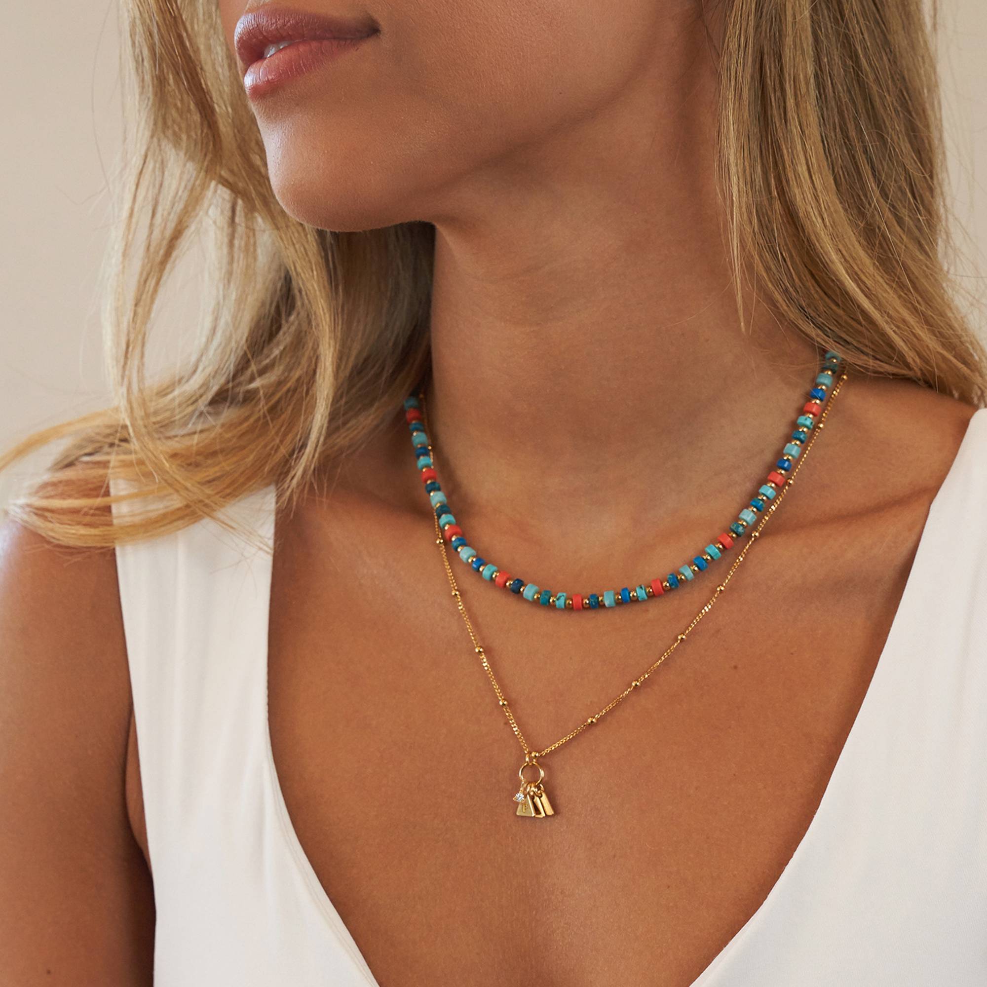 Pazifik Lagenlookset - Perlenkette mit Initialen und 0,10 ct Diamanten - vergoldetes Sterlingsilber-4 Produktfoto
