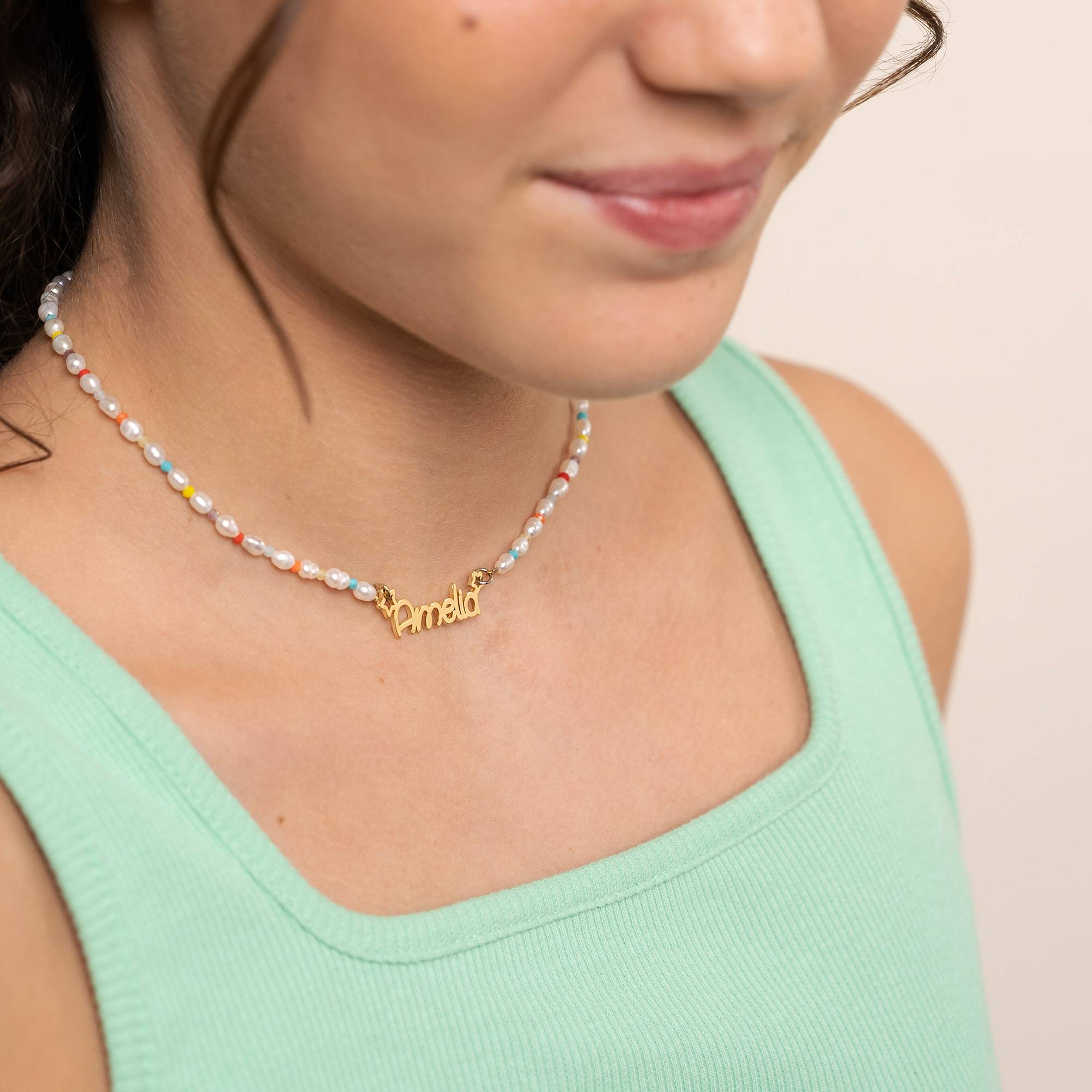 Candy Namens-Perlenkette für Mädchen - Gold-Vermeil-5 Produktfoto