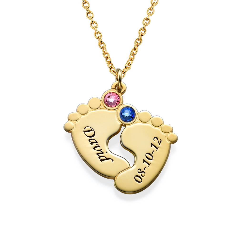 Gravierbare Babyfüße-Kette mit Geburtssteinen - Gold-Vermeil-3 Produktfoto
