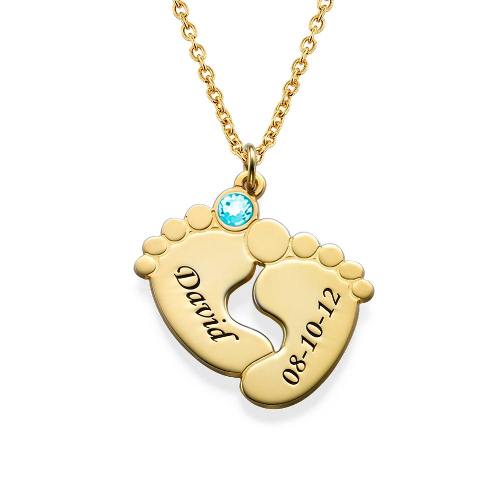 Gravierbare Babyfüße-Kette mit Geburtssteinen - Gold-Vermeil-2 Produktfoto
