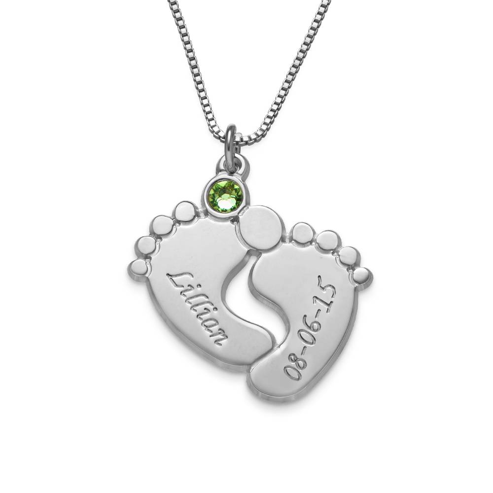 Personalisierte Babyfüße-Kette mit Geburtsstein - 925er Sterlingsilber-4 Personalisierte Babyfüße-Kette mit Geburtsstein - 925er Sterlingsilber-4 Produktfoto