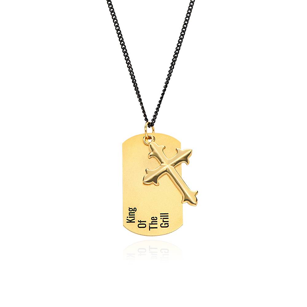 Personalisierte Kreuz & Dog Tag Halskette für Männer - vergoldetes Sterlingsilber-1 Produktfoto