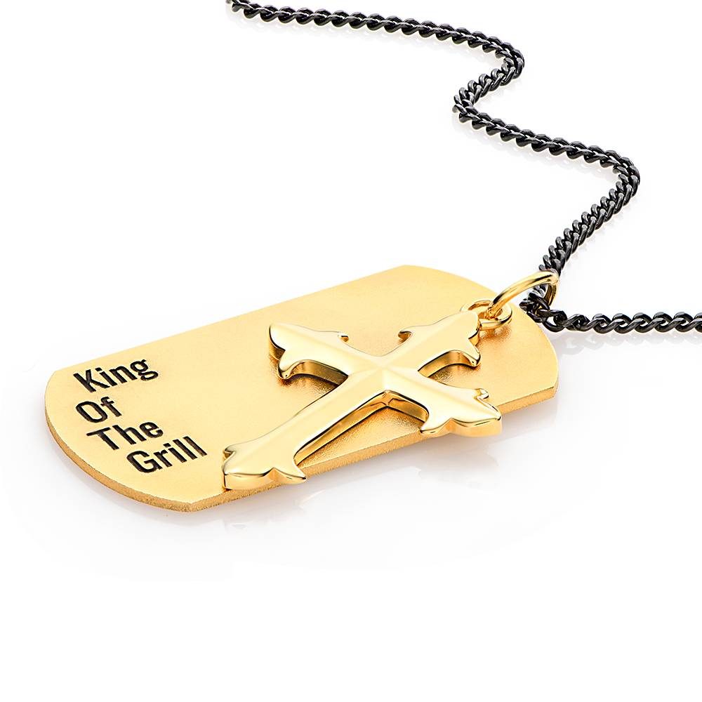 Personalisierte Kreuz & Dog Tag Halskette für Männer - vergoldetes Sterlingsilber-5 Produktfoto