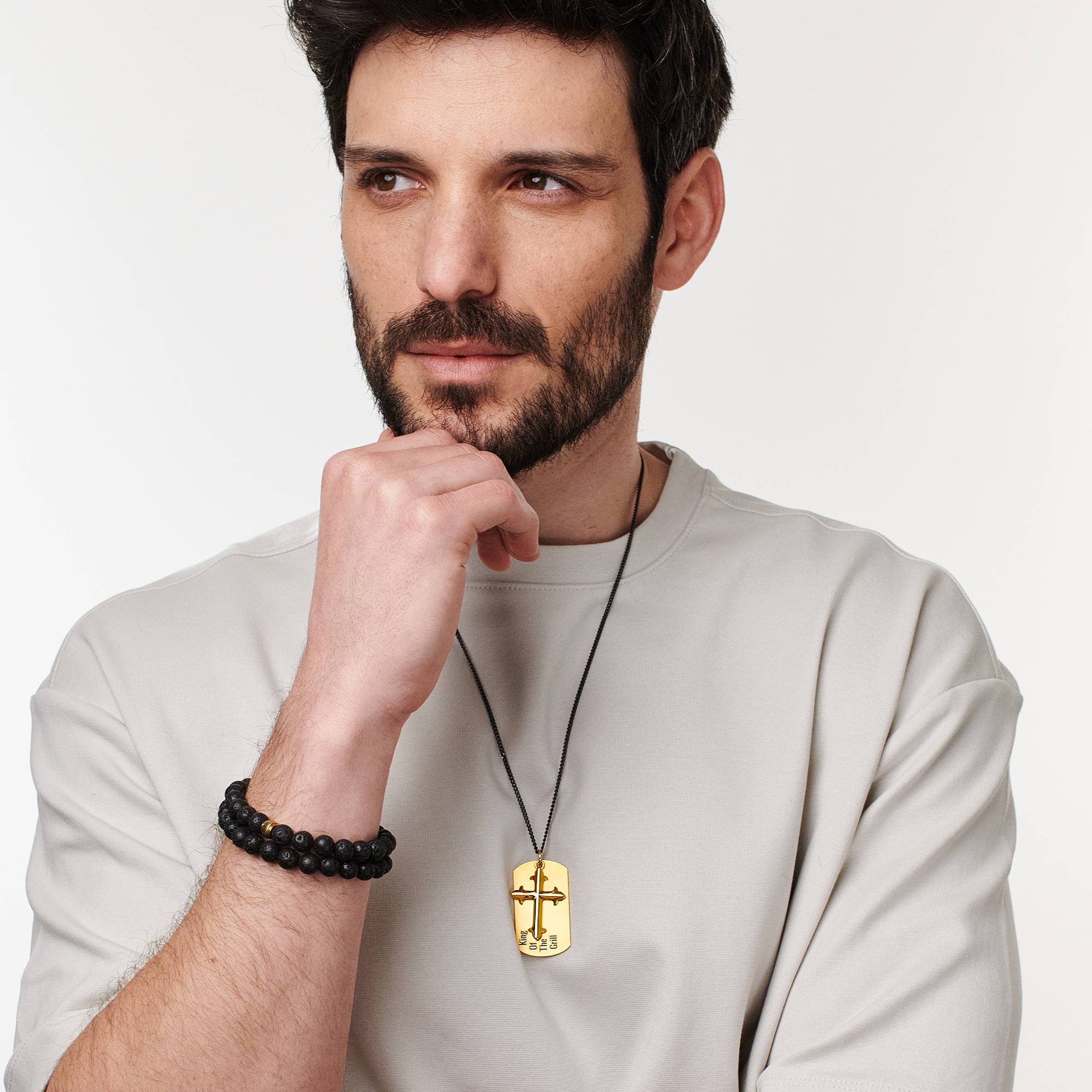 Personalisierte Kreuz & Dog Tag Halskette für Männer - vergoldetes Sterlingsilber-4 Produktfoto