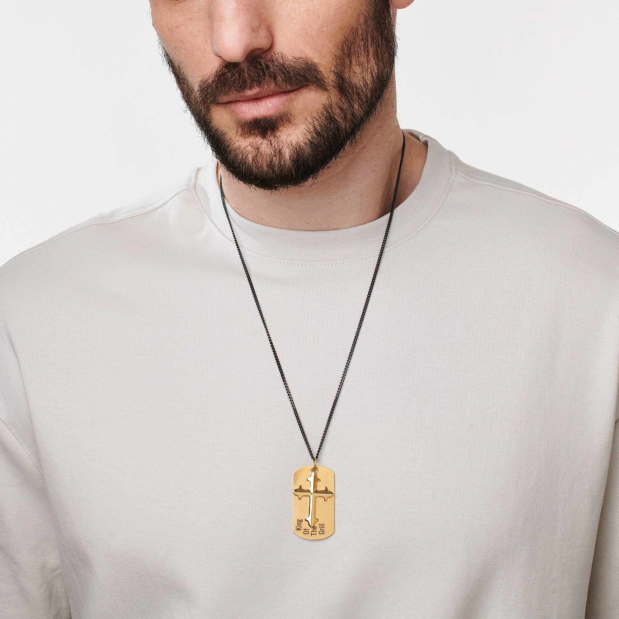 Personalisierte Kreuz & Dog Tag Halskette für Männer - vergoldetes Sterlingsilber-3 Produktfoto
