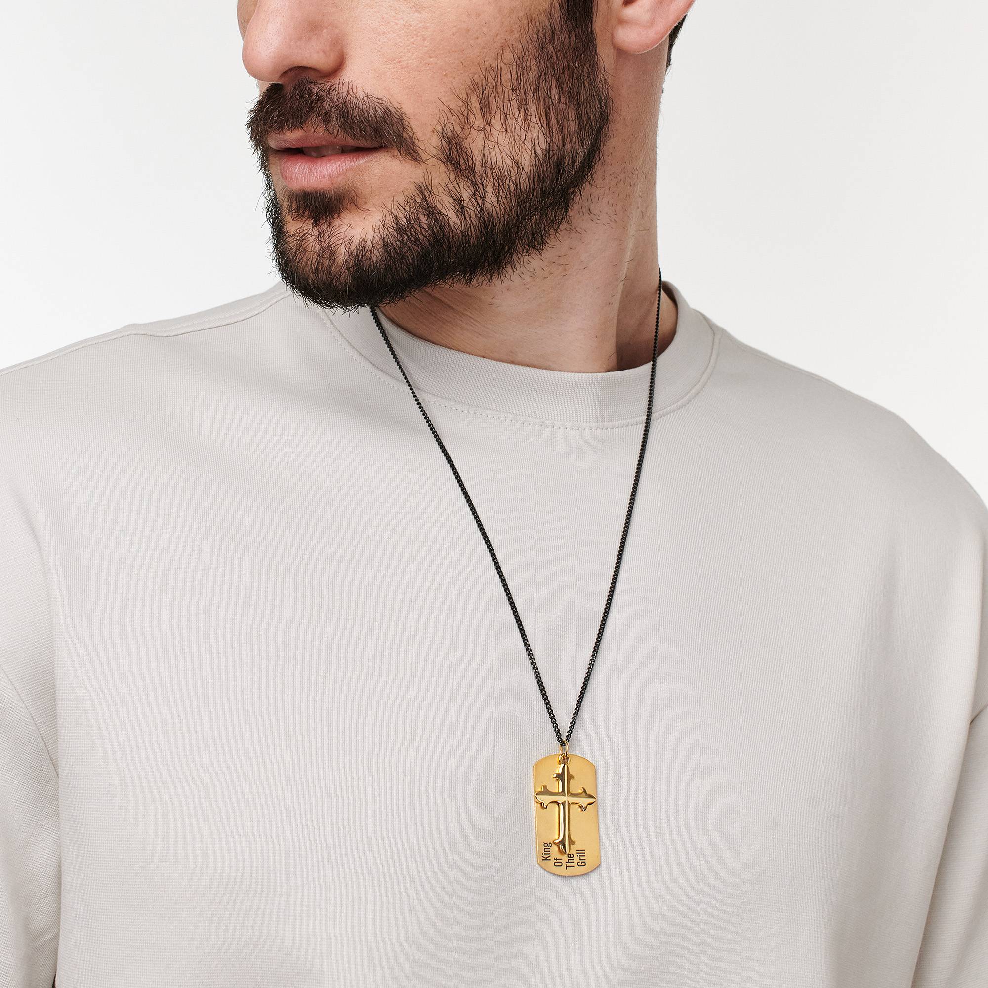 Personalisierte Kreuz & Dog Tag Halskette für Männer - vergoldetes Sterlingsilber-2 Produktfoto