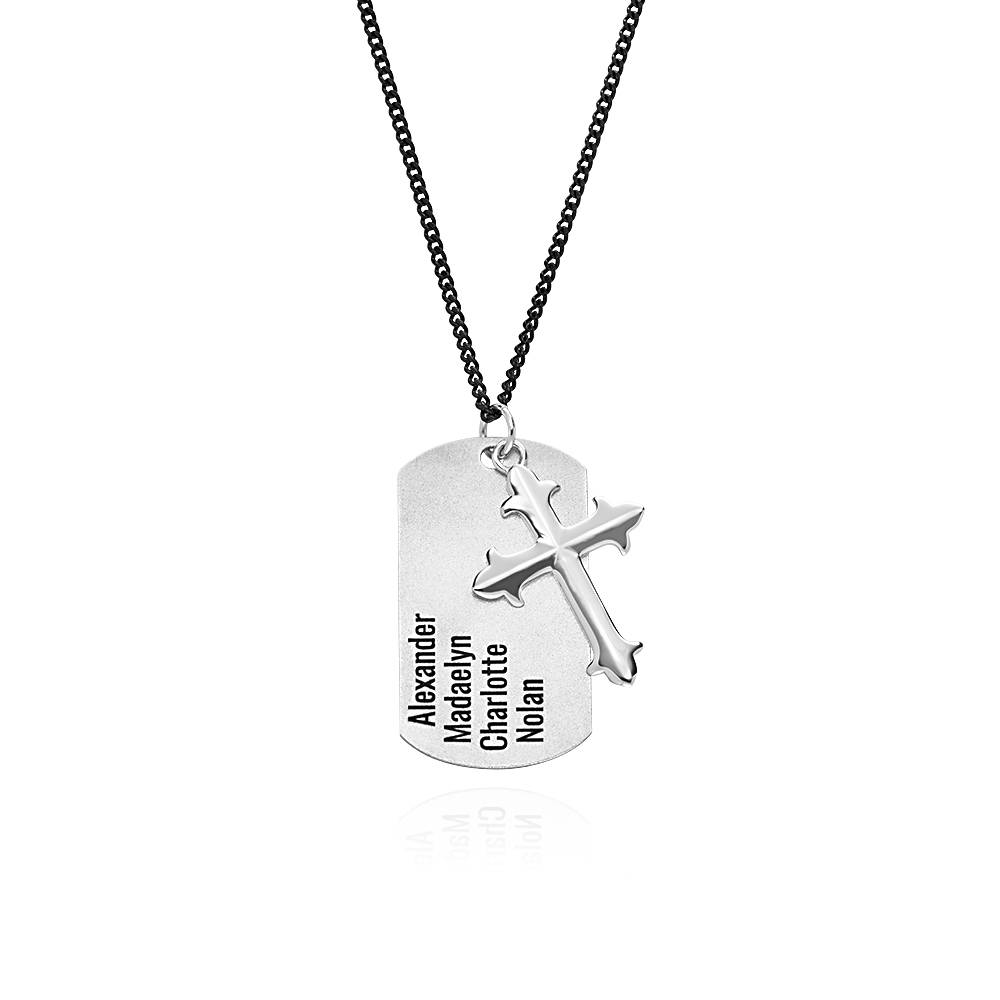 Personalisierte Kreuz & Dog Tag Halskette für Männer - Silber-1 Produktfoto