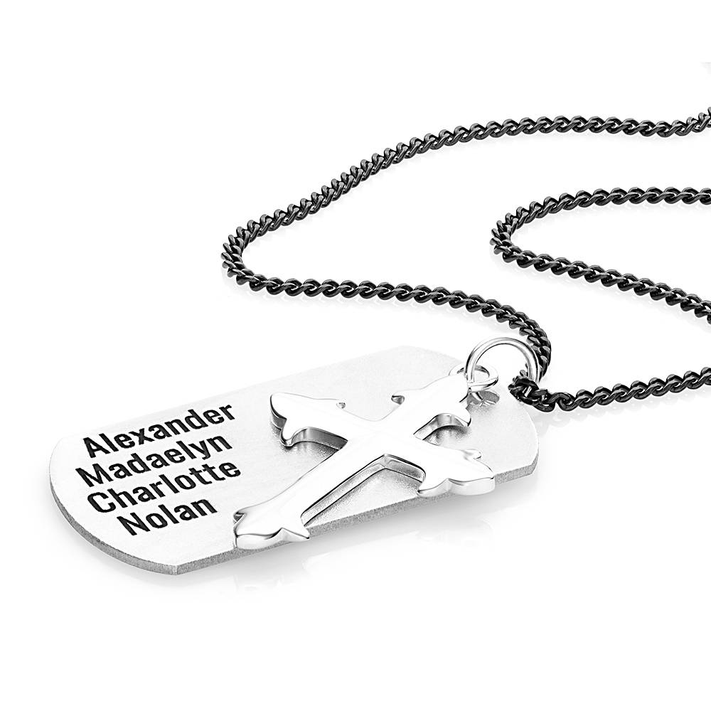 Personalisierte Kreuz & Dog Tag Halskette für Männer - Silber-4 Produktfoto