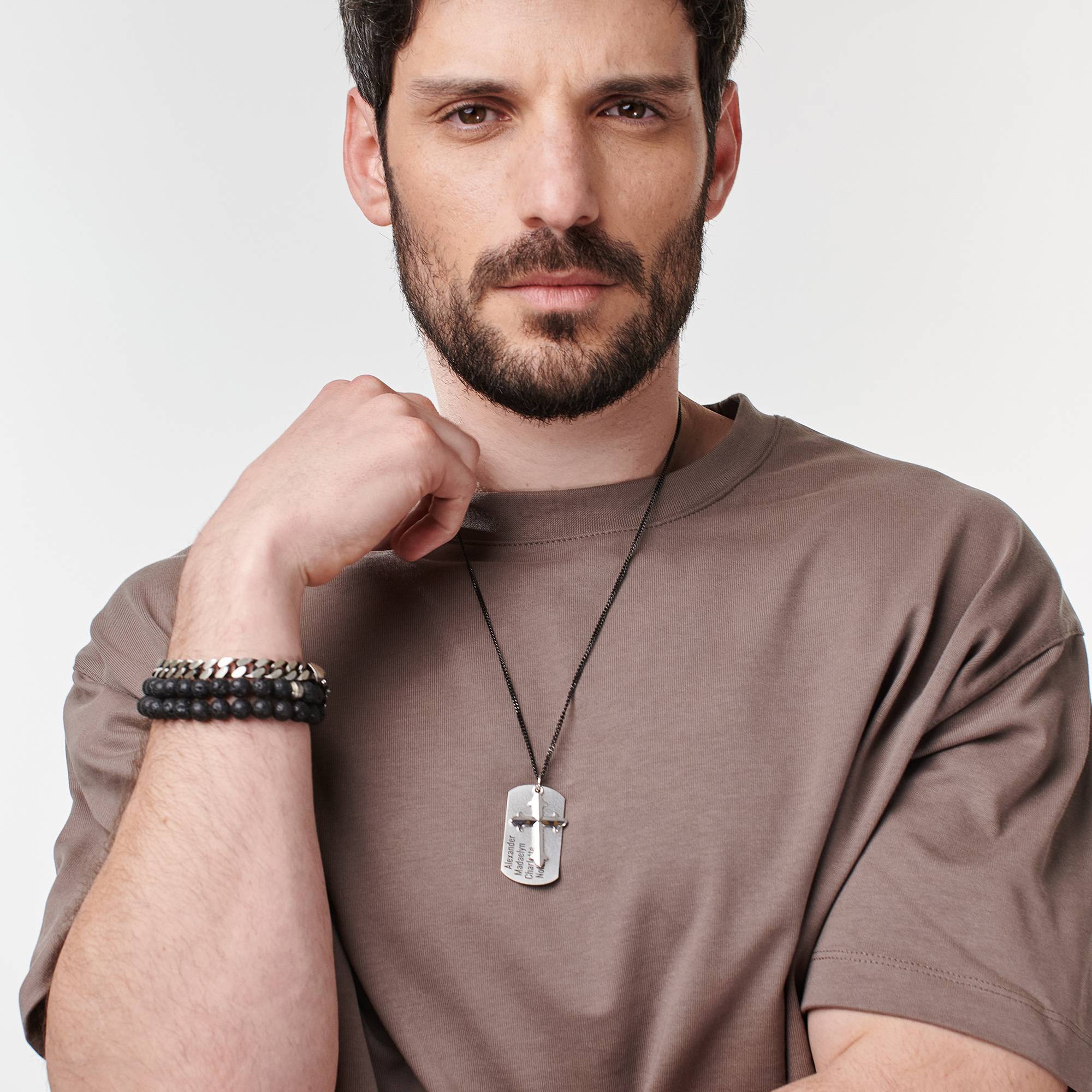 Personalisierte Kreuz & Dog Tag Halskette für Männer - Silber-5 Produktfoto