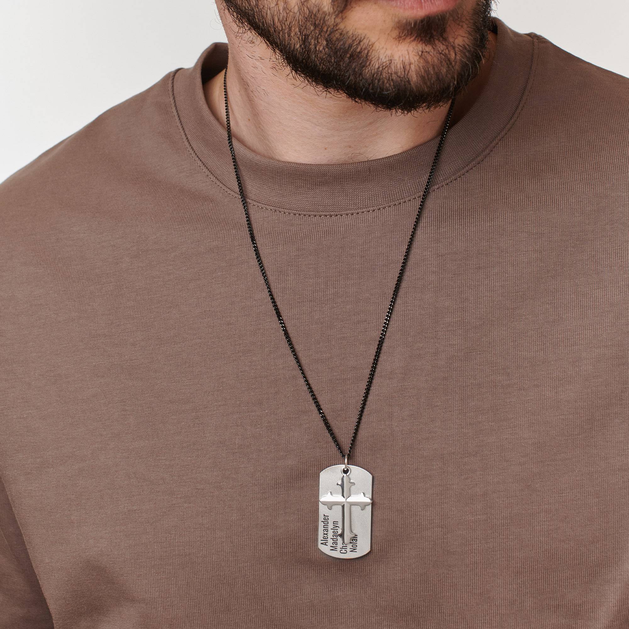 Personalisierte Kreuz & Dog Tag Halskette für Männer - Silber-2 Produktfoto