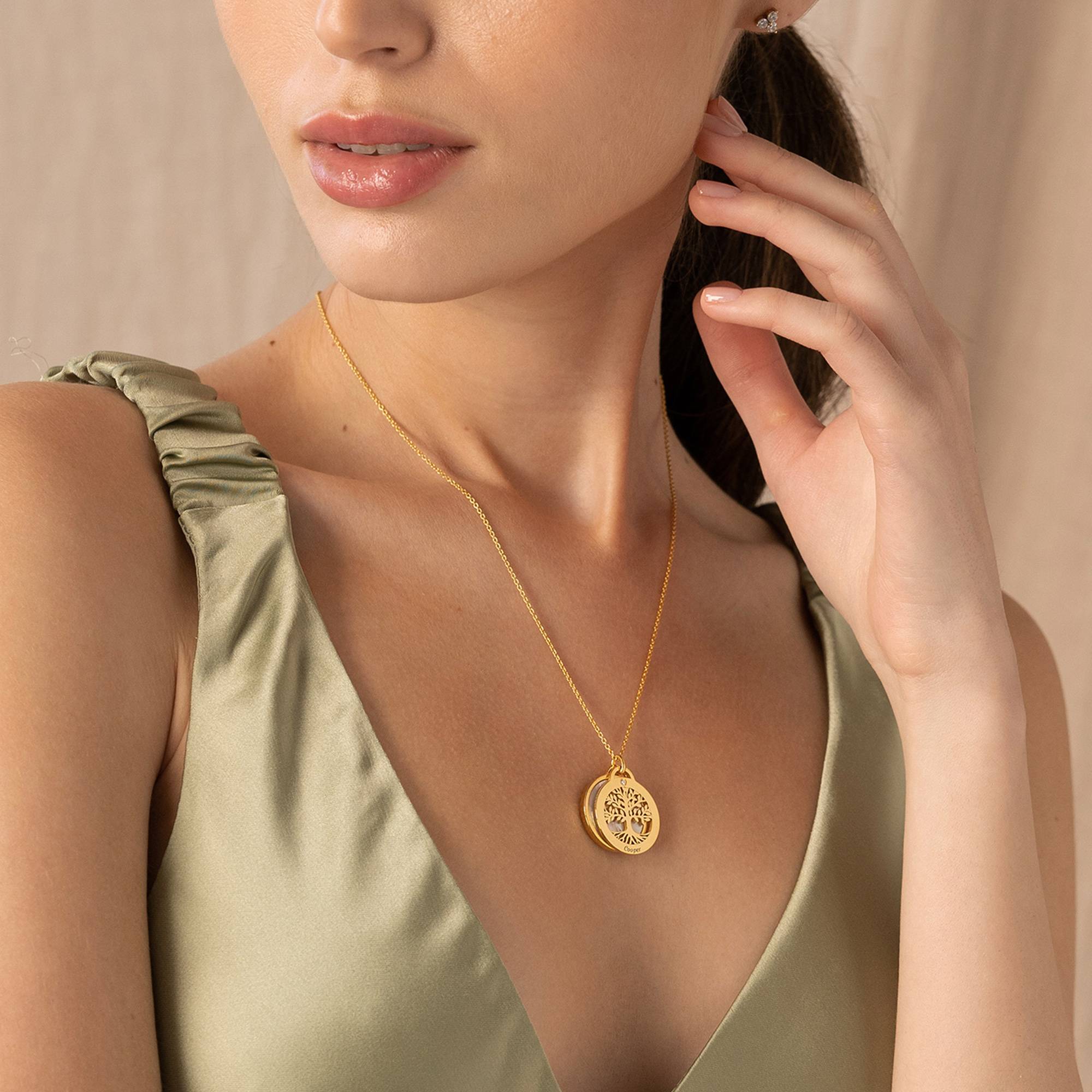 Personalisierte Familienbaum-Halskette mit Halbedelstein und Diamanten - 750er Gold-Vermeil-2 Produktfoto