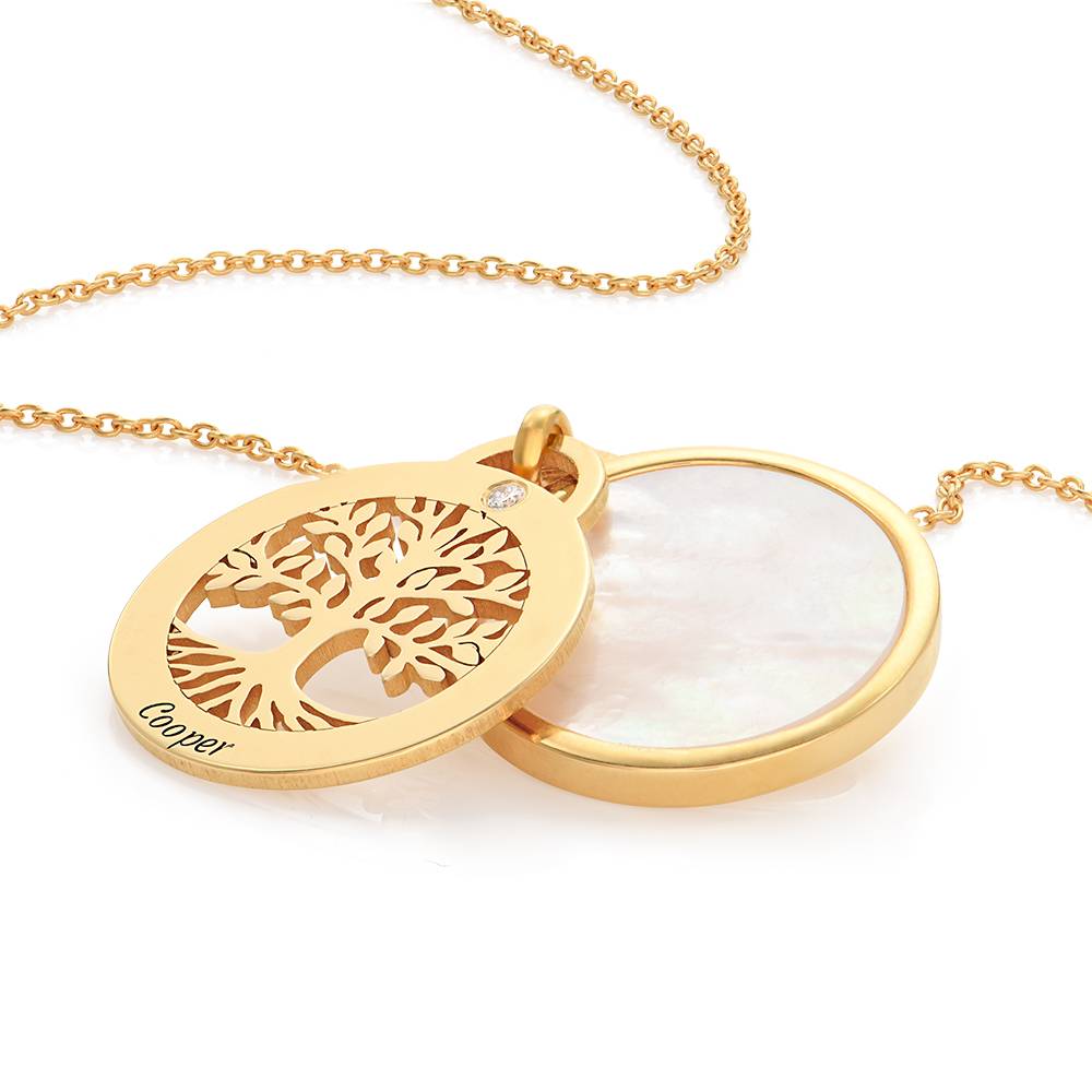 Personalisierte Familienbaum-Halskette mit Halbedelstein und Diamanten - 750er Gold-Vermeil-1 Produktfoto