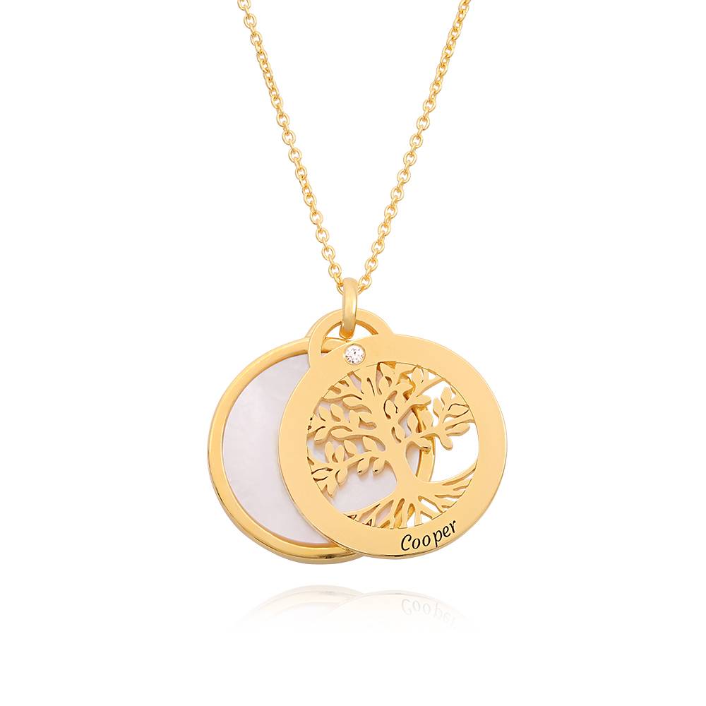 Personalisierte Familienbaum-Halskette mit Halbedelstein und Diamanten - 750er Gold-Vermeil-3 Produktfoto