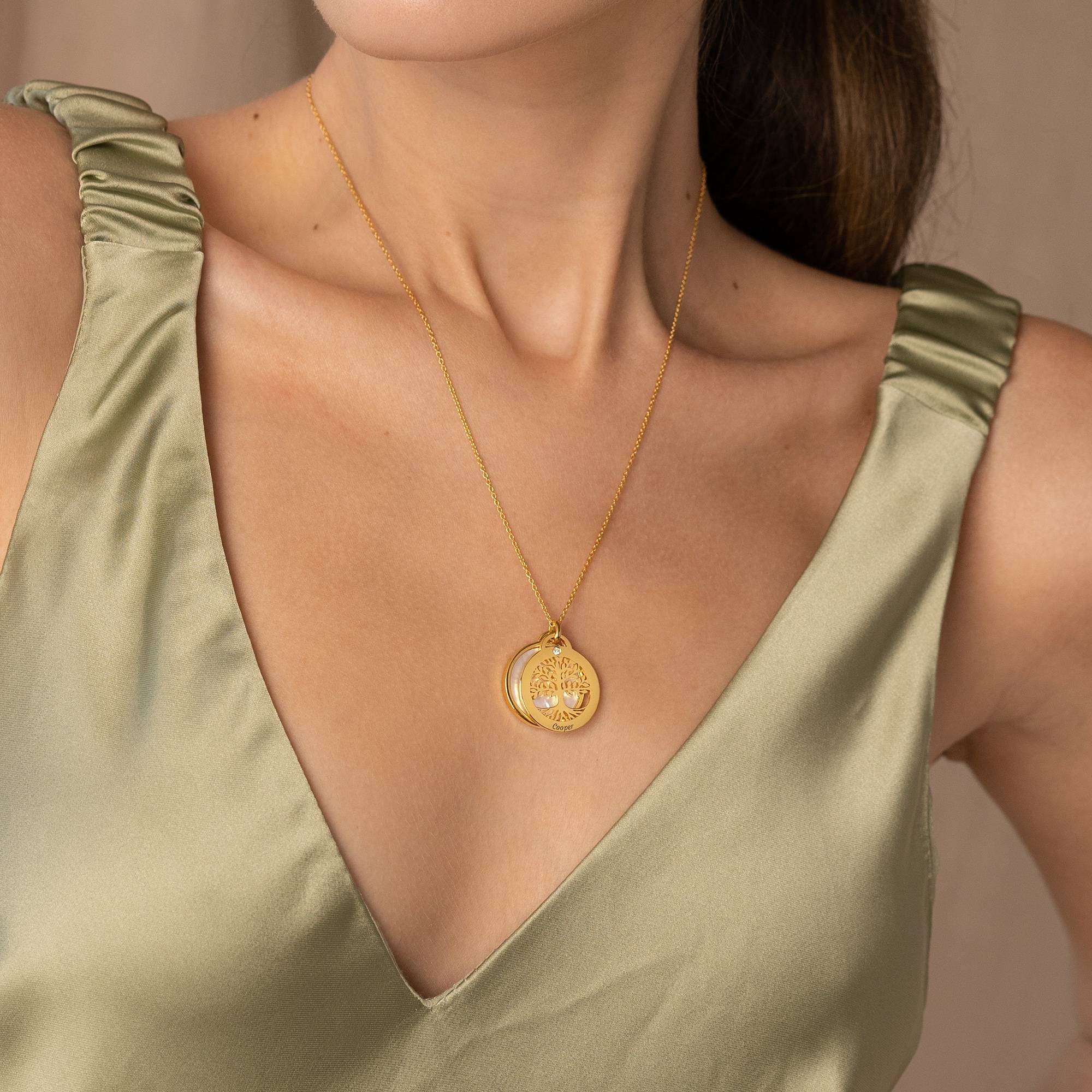 Personalisierte Familienbaum-Halskette mit Halbedelstein und Diamanten - 750er Gold-Vermeil-6 Produktfoto
