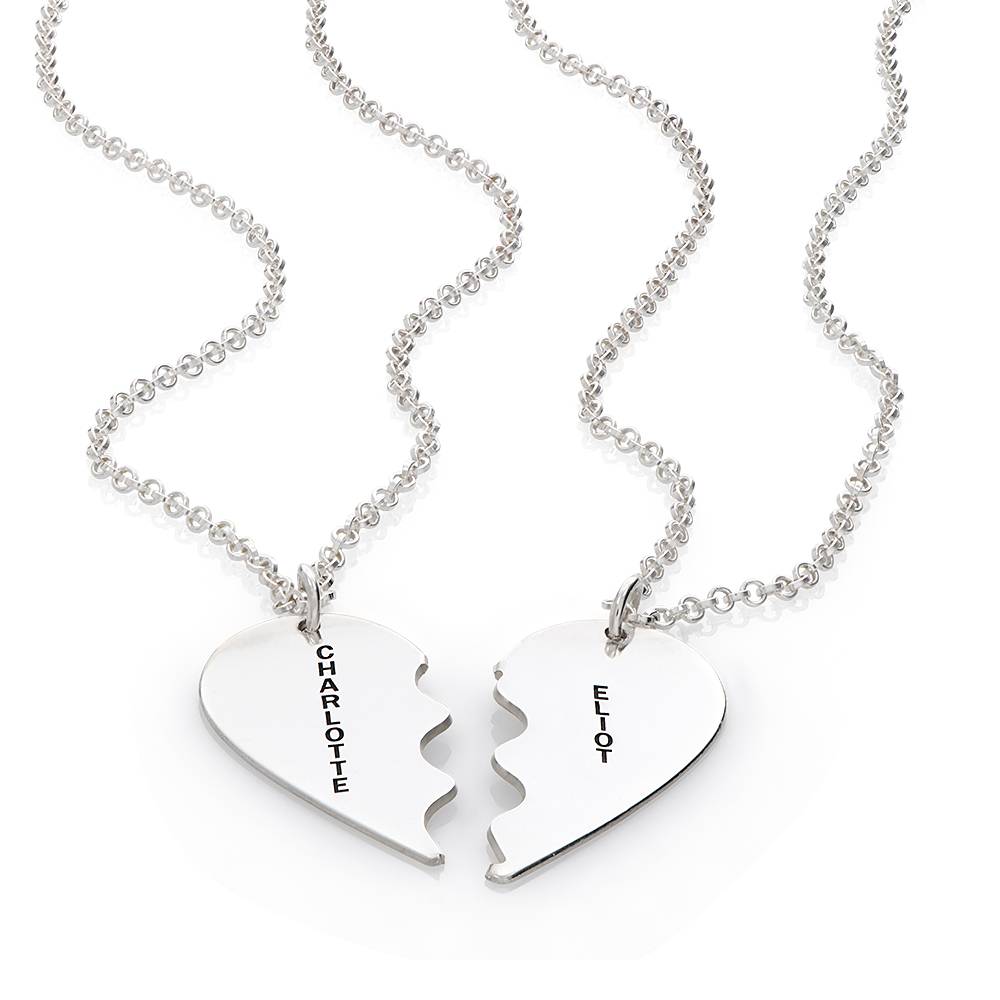 Gravierbare trennbare Herzkette für Pärchen - 925er Sterlingsilber-2 Produktfoto