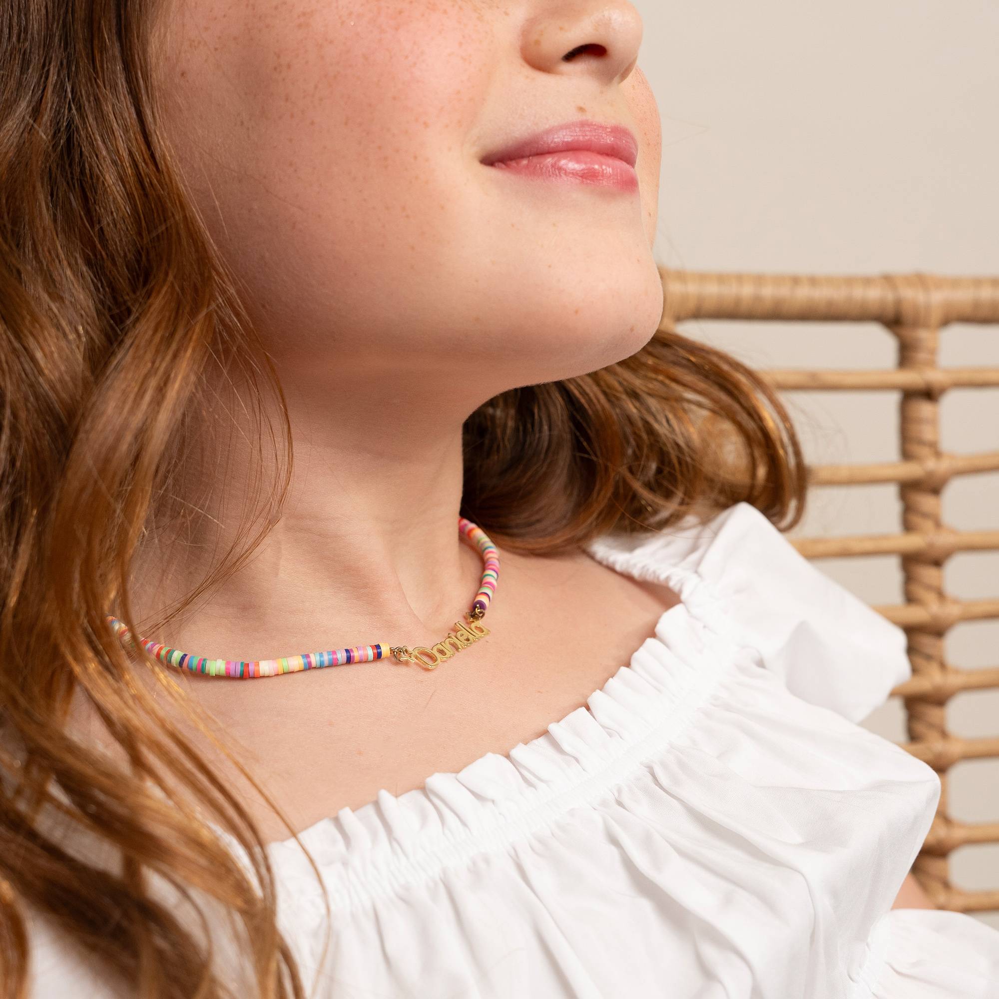 Magische Namenskette mit Regenbogenperlen für Mädchen - Gold-Vermeil-3 Produktfoto