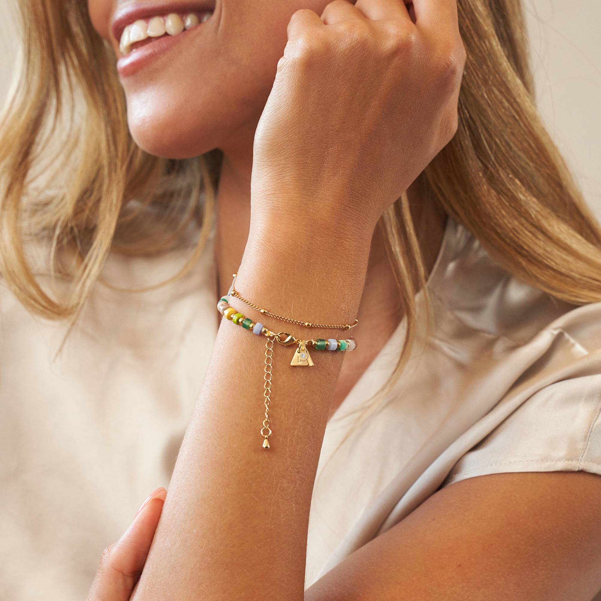 Resort Lagenlookset - Perlenarmband / Fußkettchen mit Initialen und 0,05 ct Diamanten - vergoldetes Sterlingsilber-4 Produktfoto