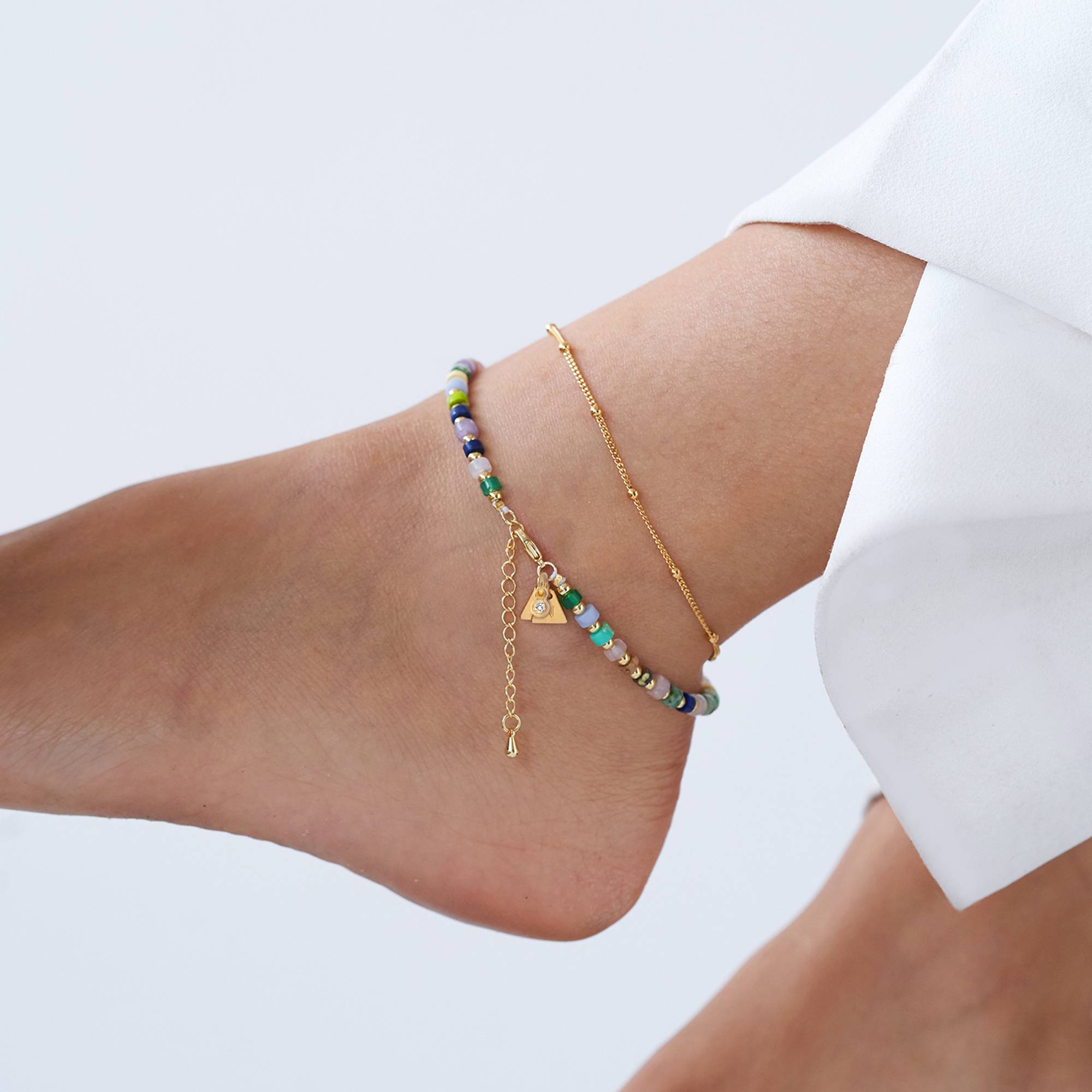 Resort Lagenlookset - Perlenarmband / Fußkettchen mit Initialen und 0,05 ct Diamanten - vergoldetes Sterlingsilber-5 Produktfoto