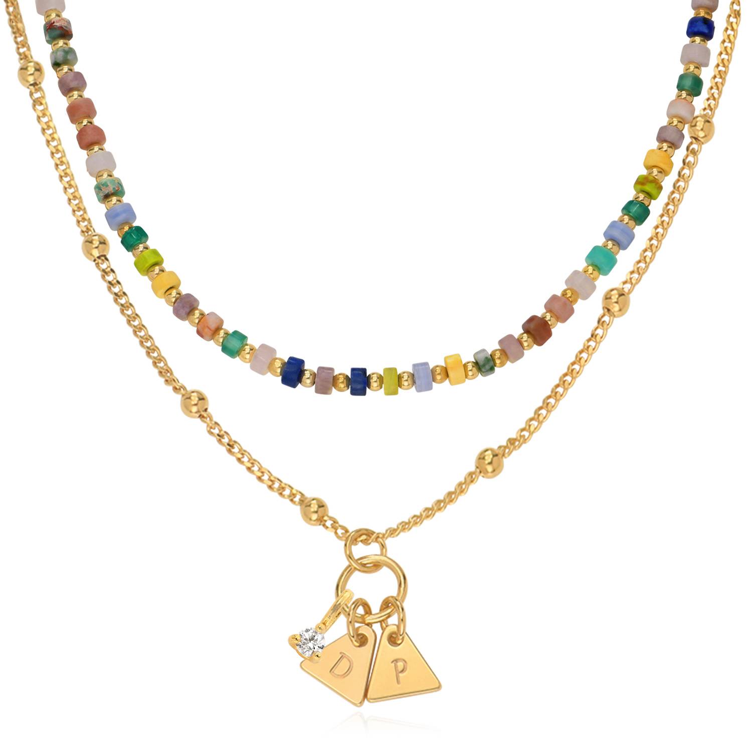 Resort Lagenlookset Perlenkette mit Initialen und 0.10 ct Diamanten - Vergoldet-1 Produktfoto