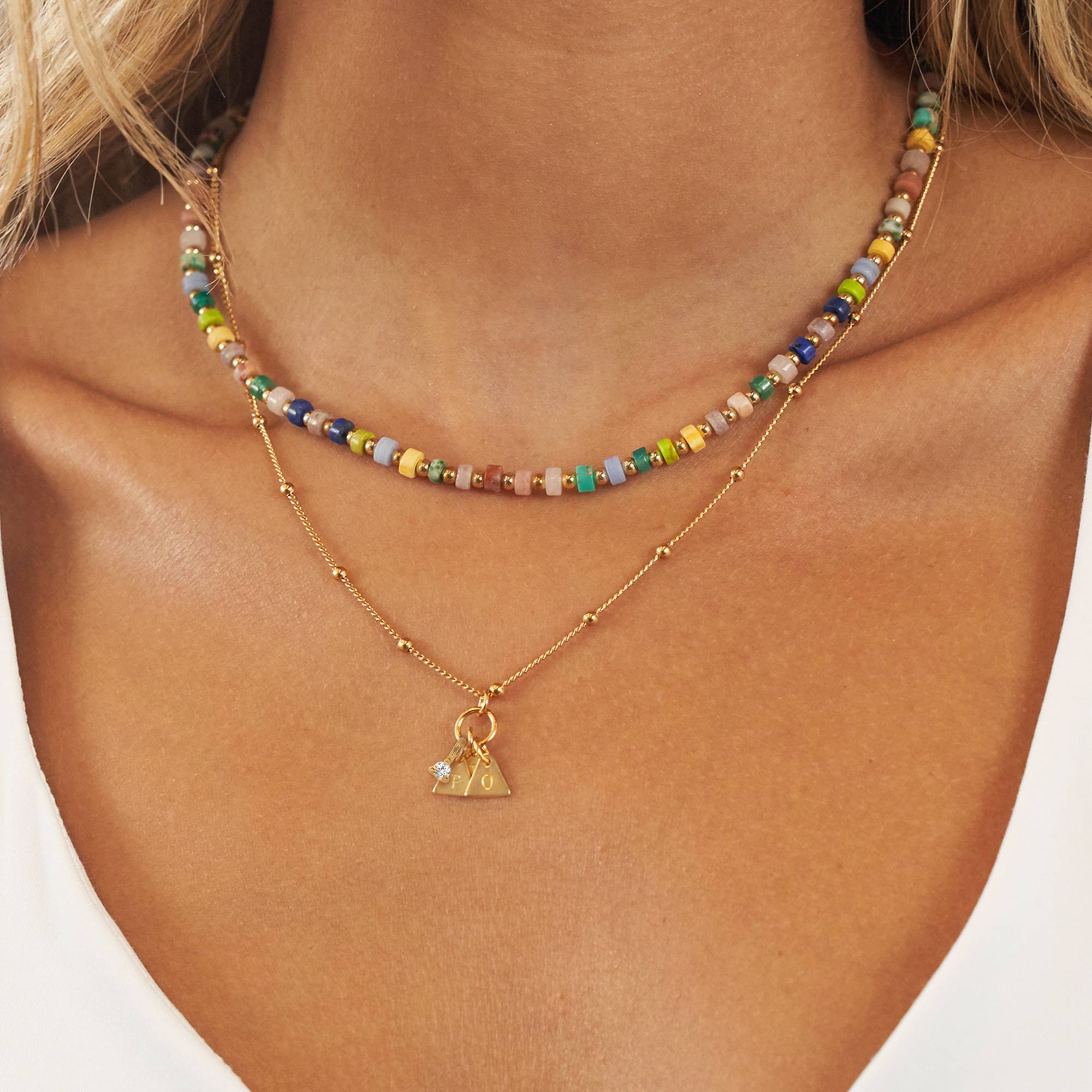 Resort Lagenlookset Perlenkette mit Initialen und 0.10 ct Diamanten - Vergoldet-5 Produktfoto