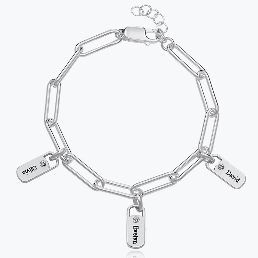 Rory Gliederarmband mit gravierten Diamant-Charms - Silber-4 Rory Gliederarmband mit gravierten Diamant-Charms - Silber-4 Produktfoto