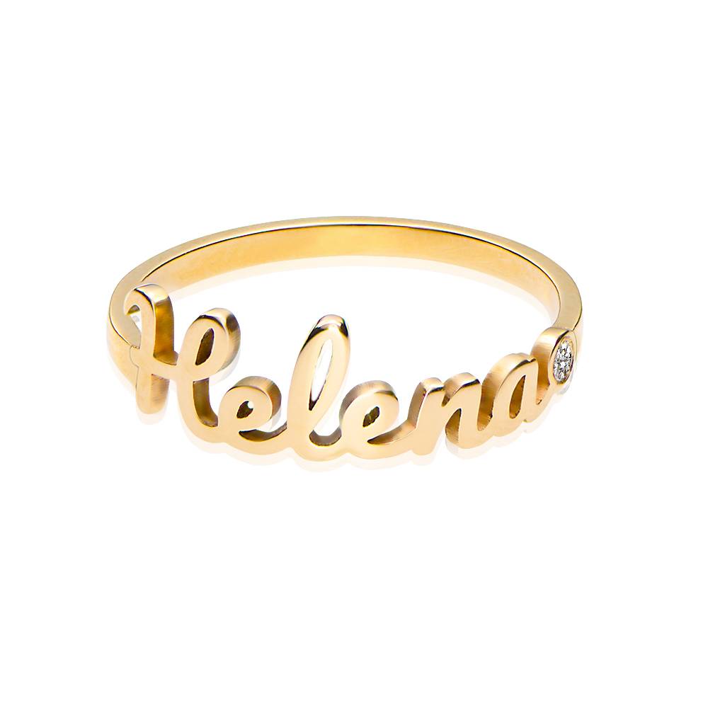 Script Namensring mit Diamant - Gold-Vermeil-3 Produktfoto