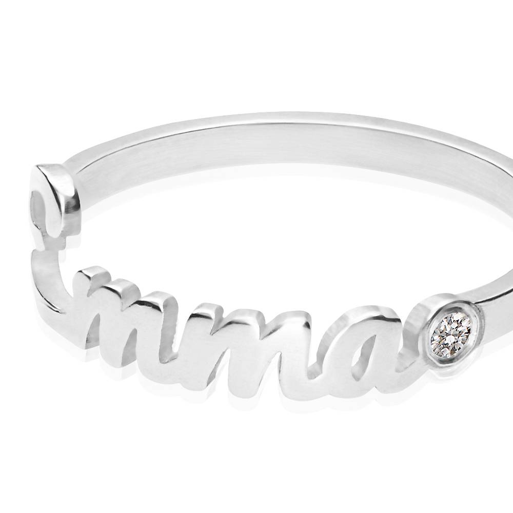 Script Namensring mit Diamant - Silber-3 Script Namensring mit Diamant - Silber-3 Produktfoto