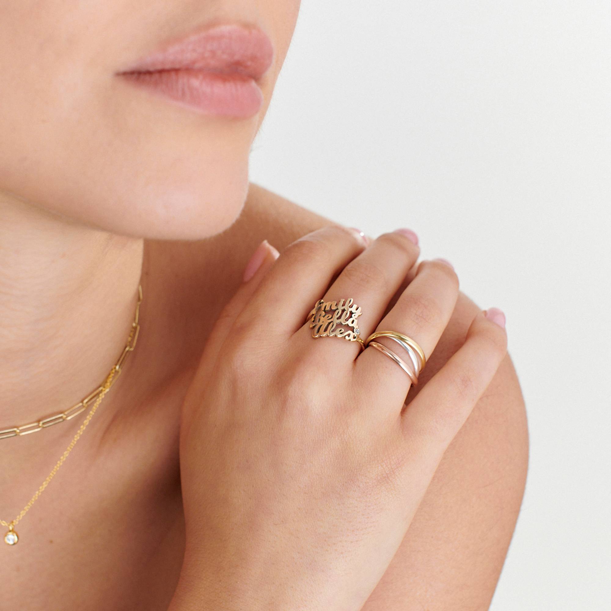 Script Ring mit drei Namen und Diamant - 585er Gelbgold-3 Produktfoto