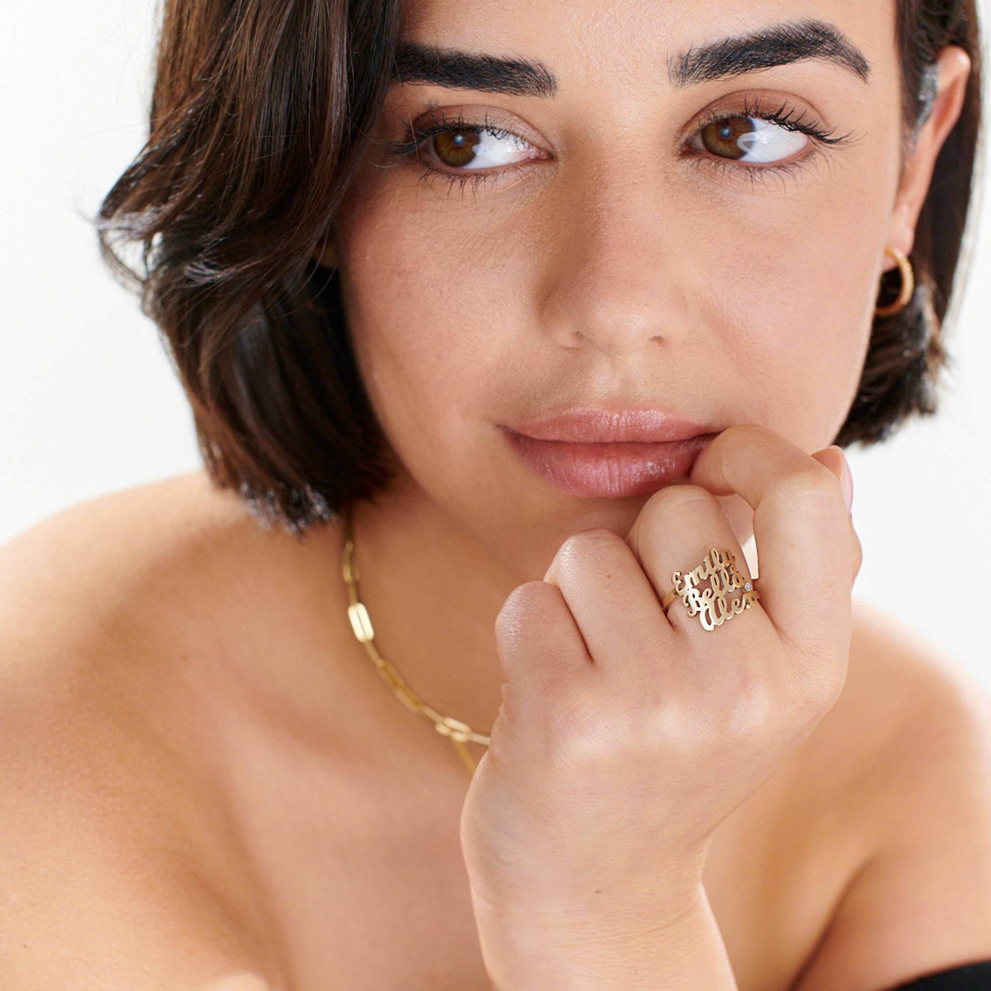 Script Ring mit drei Namen und Diamant - 585er Gelbgold-2 Produktfoto