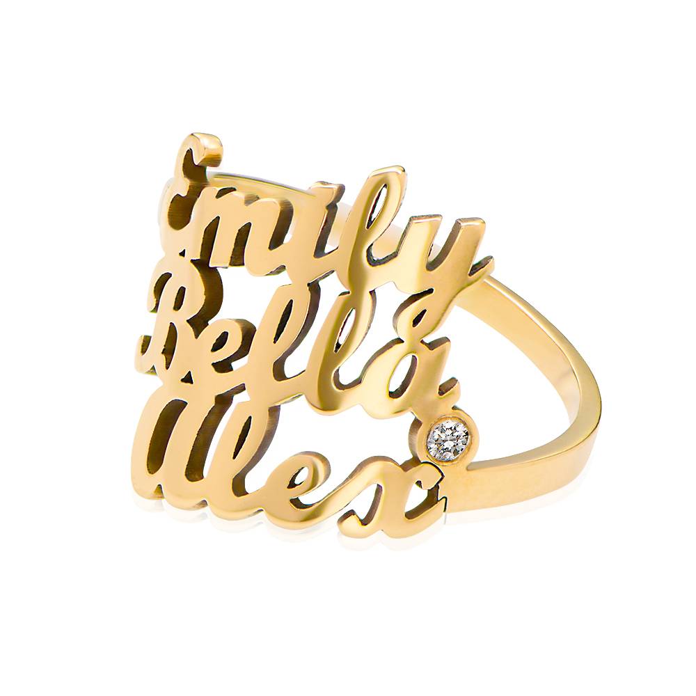 Script Ring mit drei Namen und Diamant - Gold-Vermeil-5 Produktfoto
