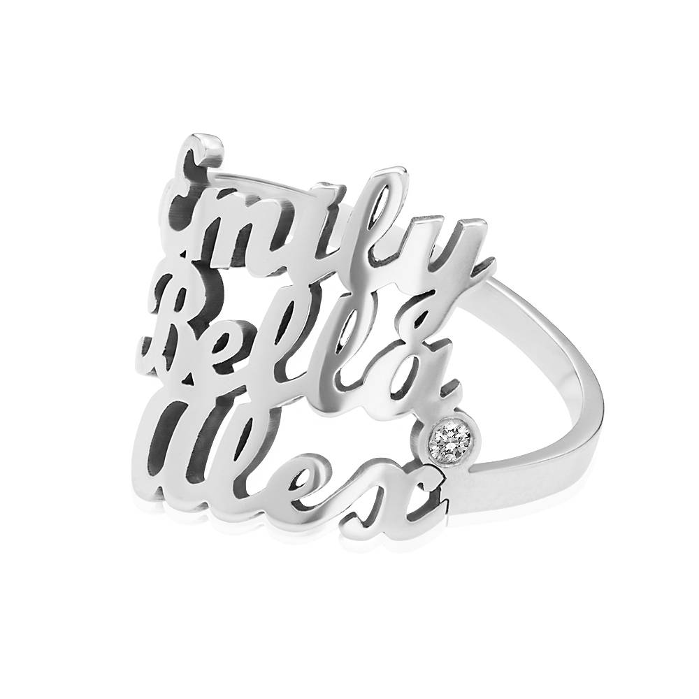 Script Ring mit drei Namen und Diamant - 925er Sterlingsilber-5 Produktfoto