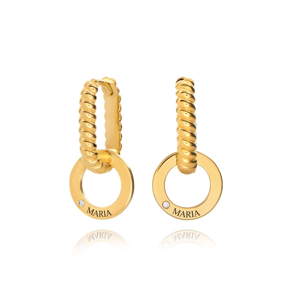 Serena gravierte Creolen mit Diamanten - Gold-Vermeil-4 Produktfoto