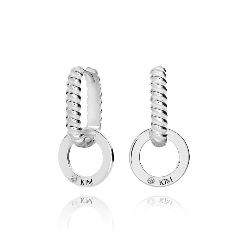 Serena gravierte Creolen mit Diamanten - 925er Sterlingsilber-4 Produktfoto
