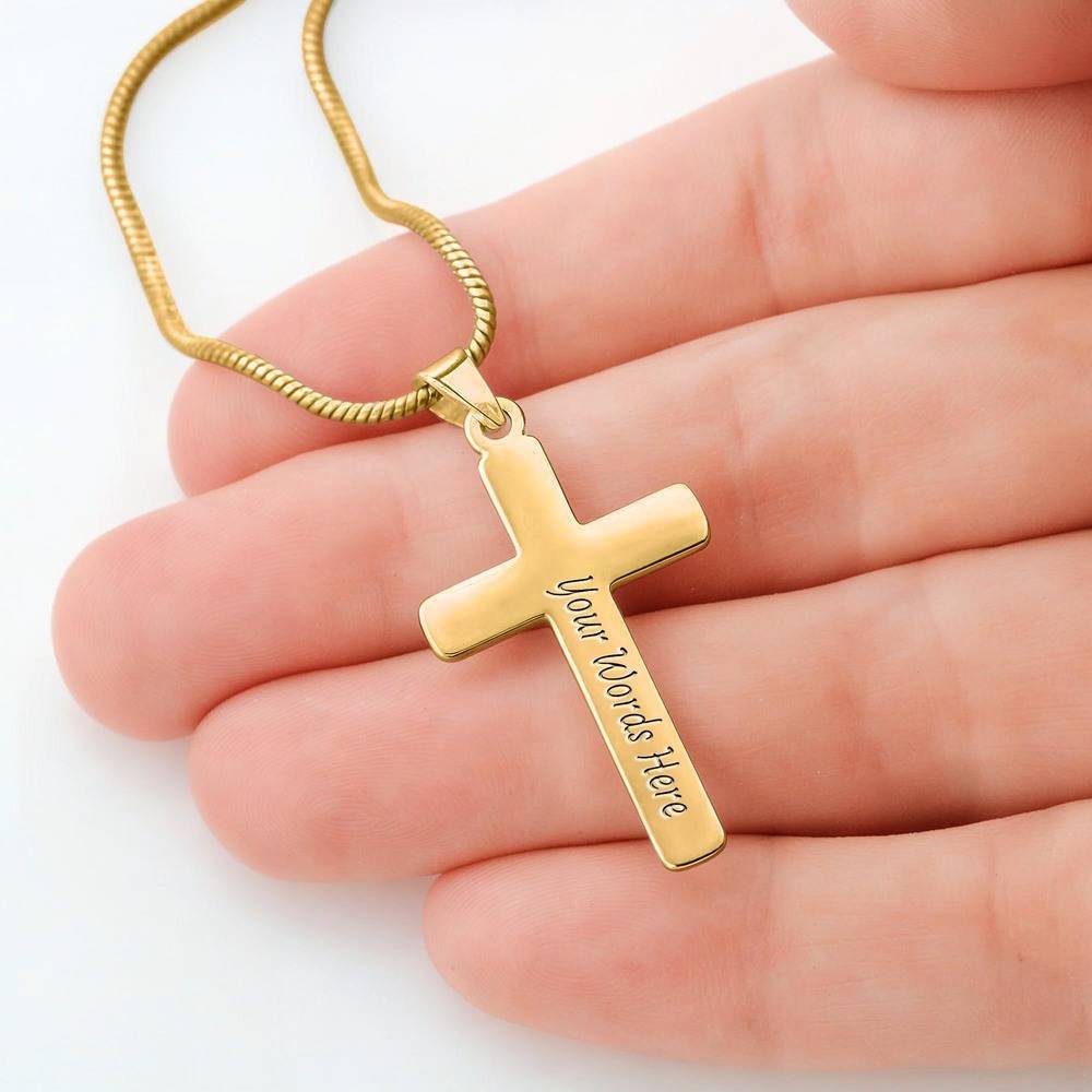 Gravierter Kreuz-Anhänger mit Schlangenkette - 750er vergoldeter Edelstahl-2 Produktfoto