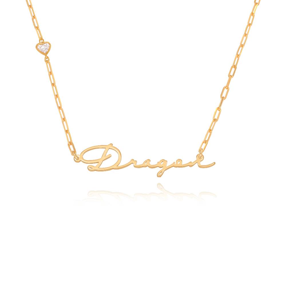 Signatur Namens-Gliederkette mit herzförmigem Diamant - vergoldetes Sterlingsilber-2 Signatur Namens-Gliederkette mit herzförmigem Diamant - vergoldetes Sterlingsilber-2 Produktfoto