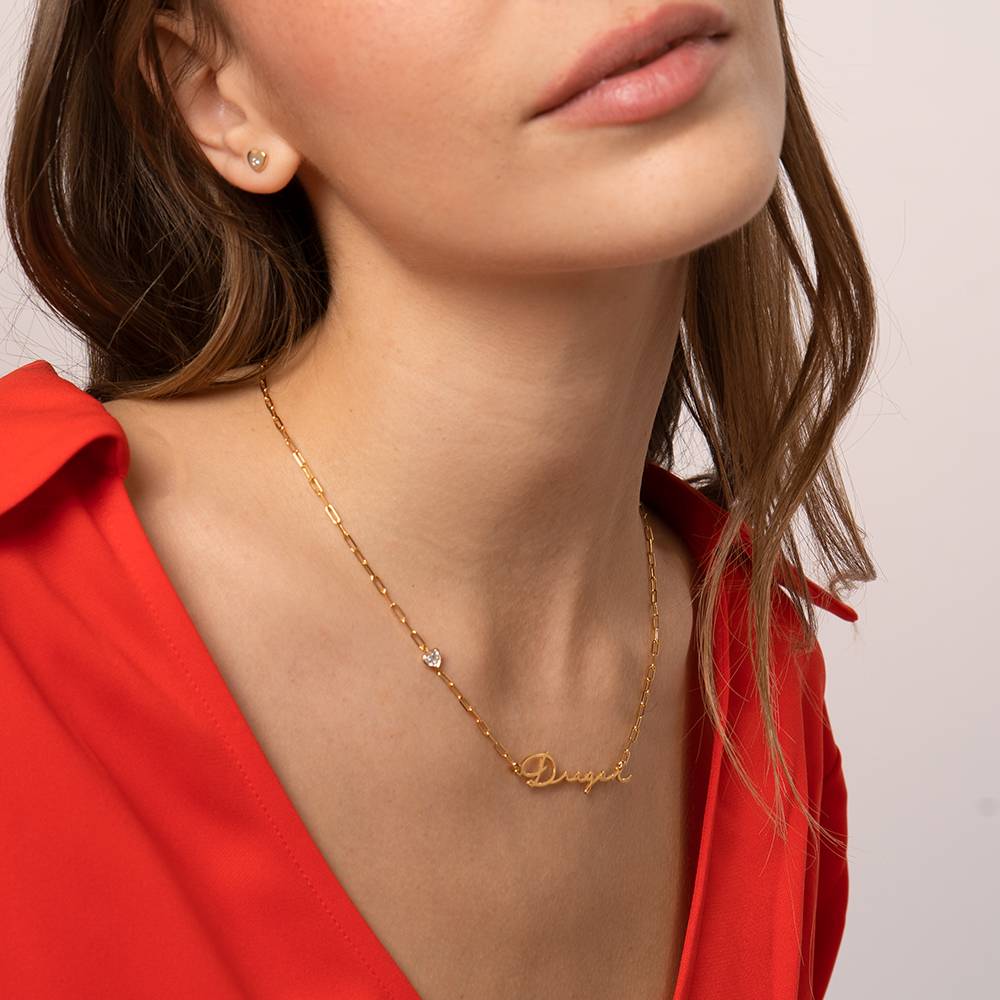 Signatur Namens-Gliederkette mit herzförmigem Diamant - vergoldetes Sterlingsilber-3 Signatur Namens-Gliederkette mit herzförmigem Diamant - vergoldetes Sterlingsilber-3 Produktfoto