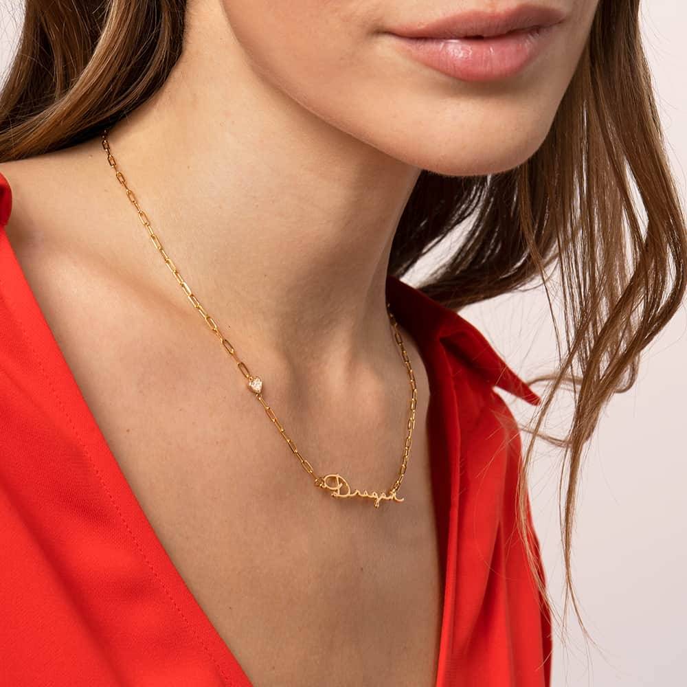 Signatur Namens-Gliederkette mit herzförmigem Diamant - Gold-Vermeil-4 Produktfoto